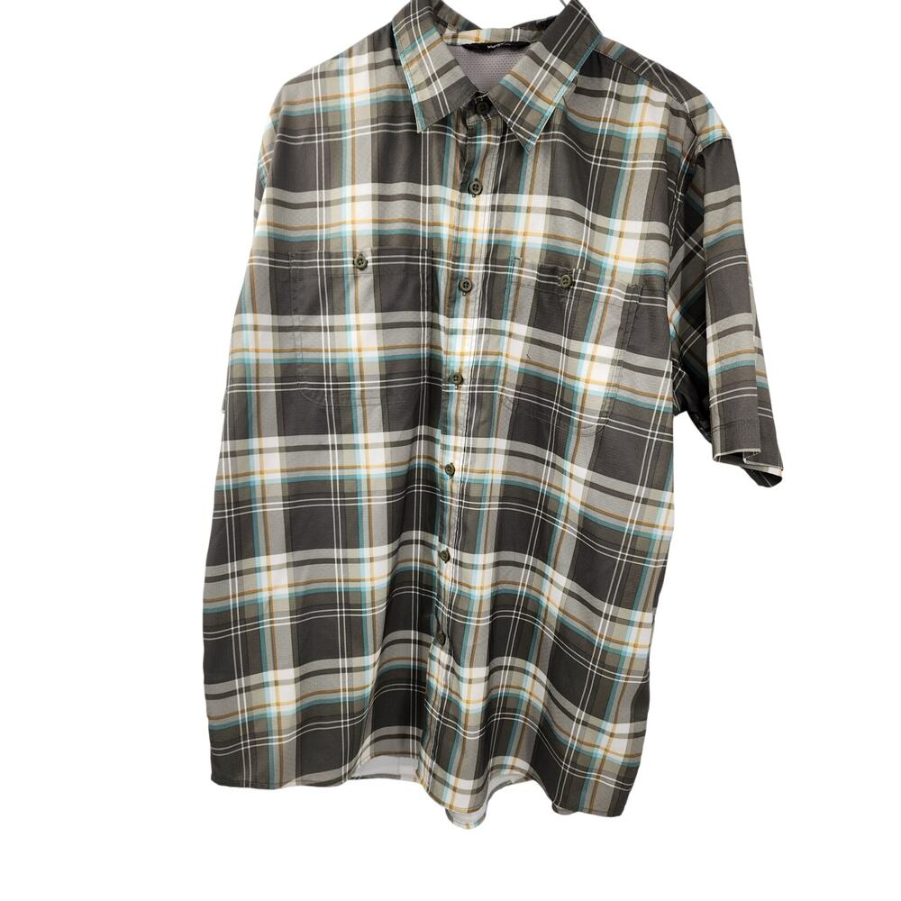 Wrangler Green Plaid Button Down Short Sleeve Shirt Womens Size Large L